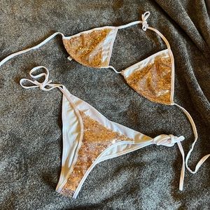 Worn once White and Gold Sequin Bikini size XL